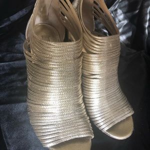 MK gold open toe heels